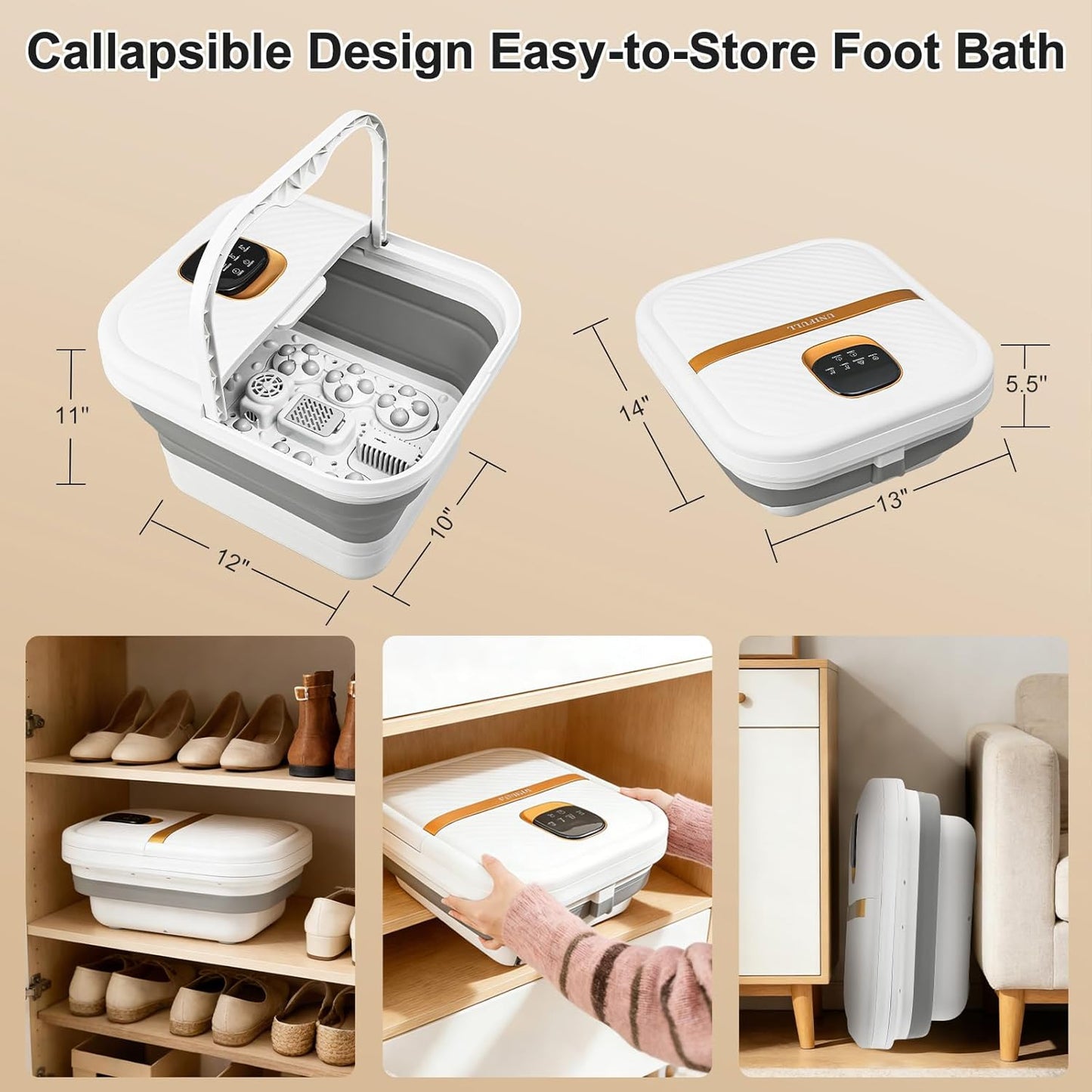 Collapsible Foot Spa Bath - Motorized Massager with Heat & Touch Screen | Pedicure Kit with Temperature Control