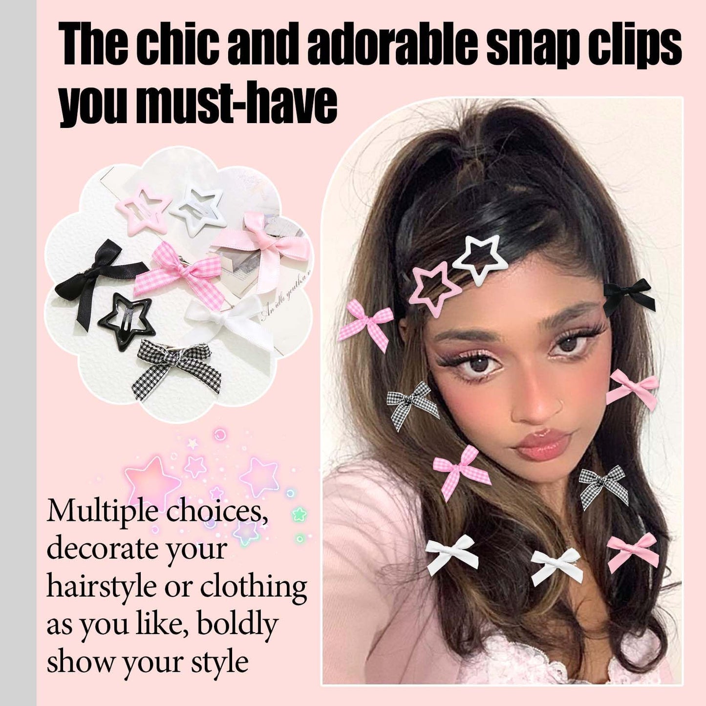 STGDAK 18 Pcs Mini Bow Shape Barrette Purple Star Hair Clips Y2k Accessories Kawaii Metal Clip Water Drop Snap Barrettes Cute Star Clip Christmas Hair Accessories For Women Girls Festivals Party