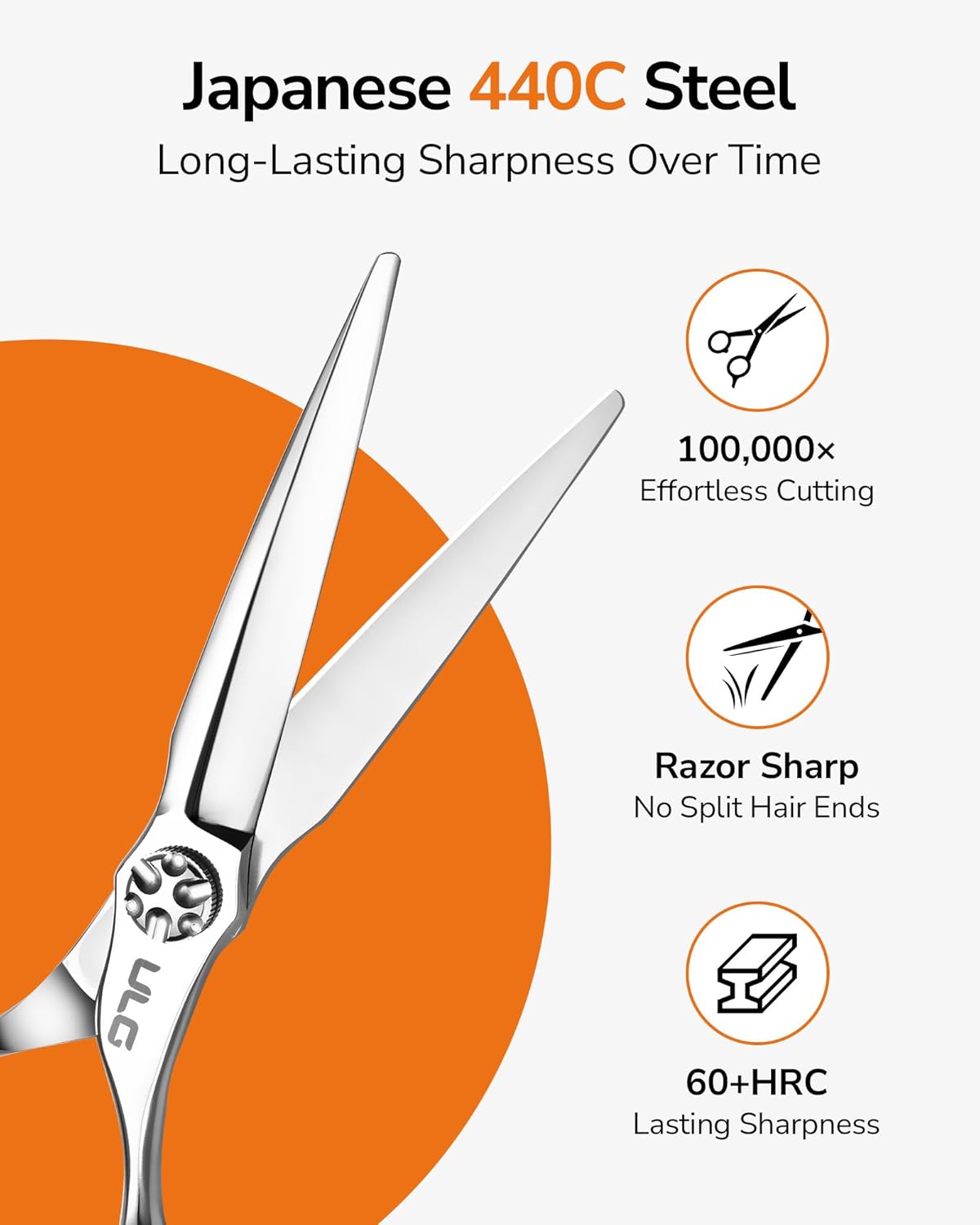 Professional Hair Cutting Scissors - 6.7” Japanese 440C Stainless Steel Barber Shears | Ergonomic Handle & Adjustable Tension
