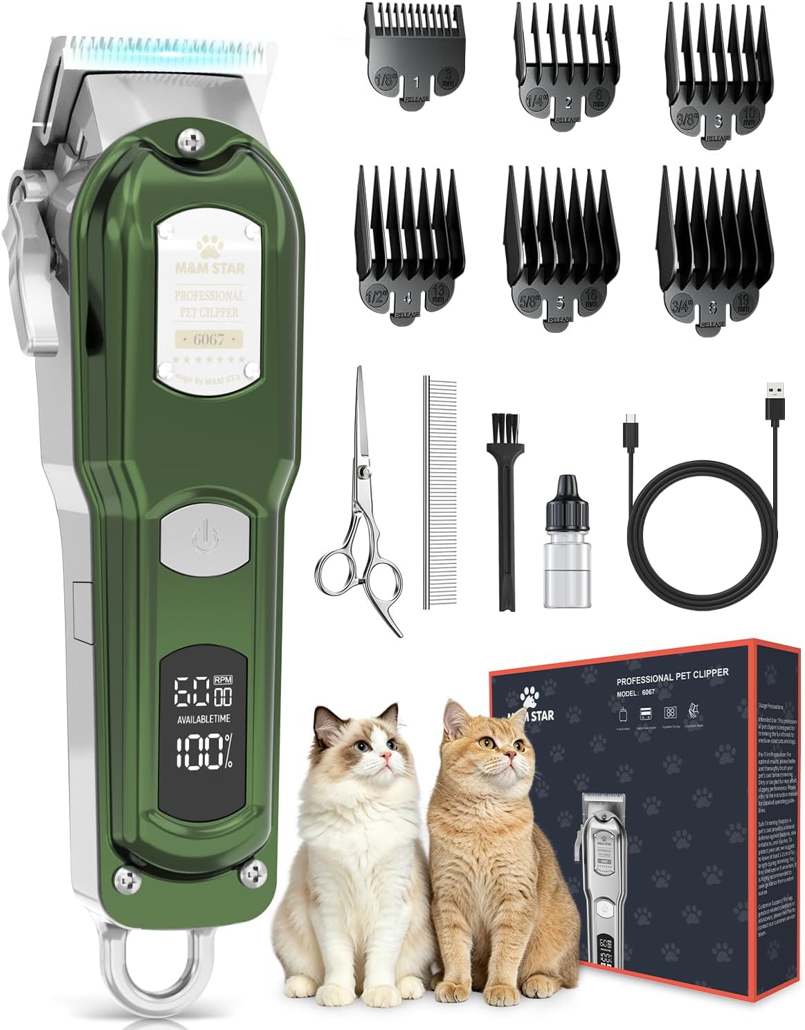 Cat Clippers for Matted Hair - 3-Speed Quiet Cordless Shaver | All-Metal Body Grooming Kit for Long Haired Cats & Dogs