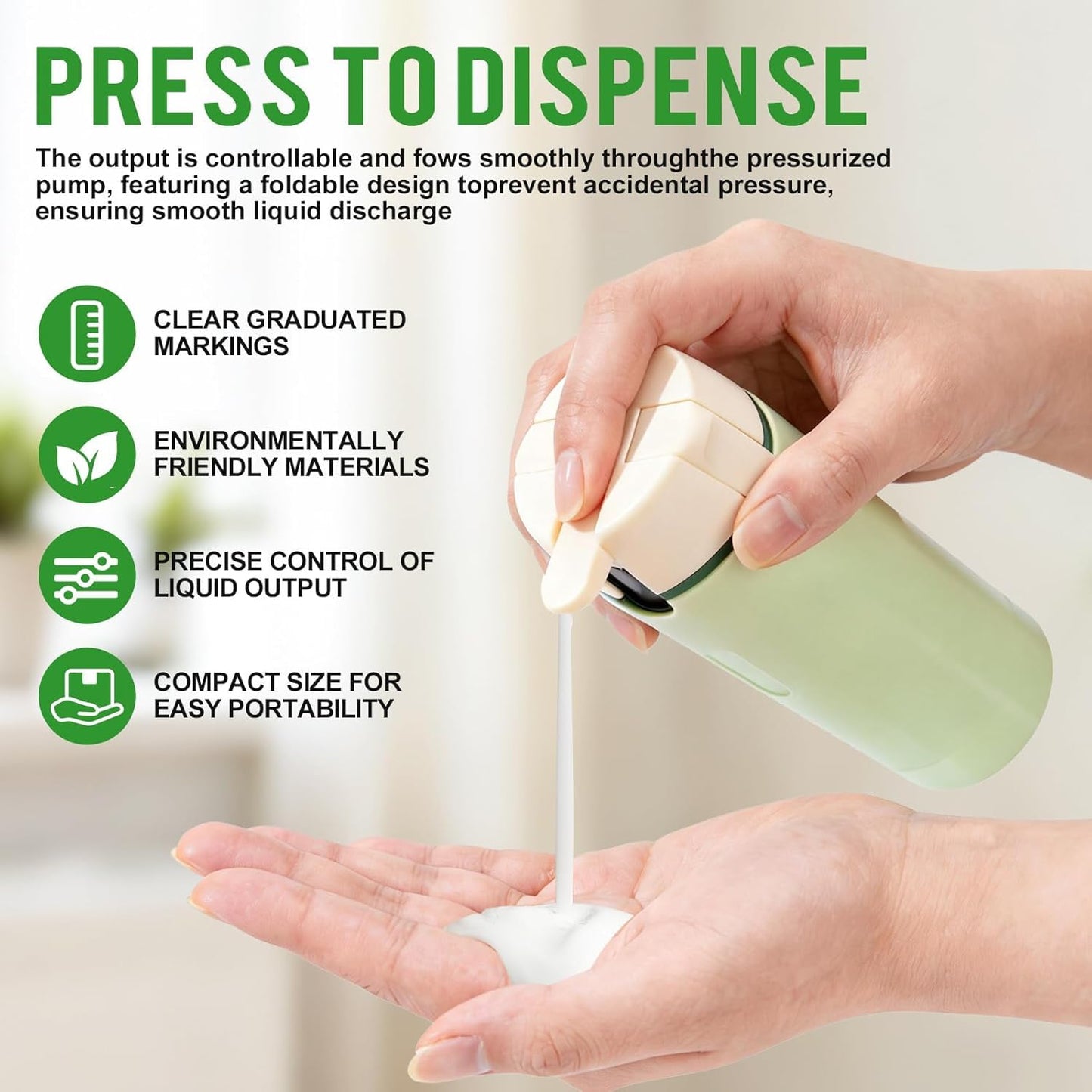 NFOVSMO 4 in 1 Travel Dispenser,4 Pack 30ML Travel Bottles for Toiletries,Refillable, Leak Proof and Portable,Suitable for Storing Shampoo, Shower Gel, Suitable for Travel, Camping (Green)