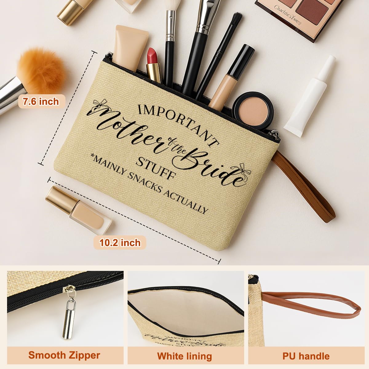 NBIAN Elegant Makeup Bag - Mother of The Bride Present Set, Bridal Shower Keepsake for Her, Newlywed Essential Gift Idea - Perfect Ladies Friend Coworker Surprise