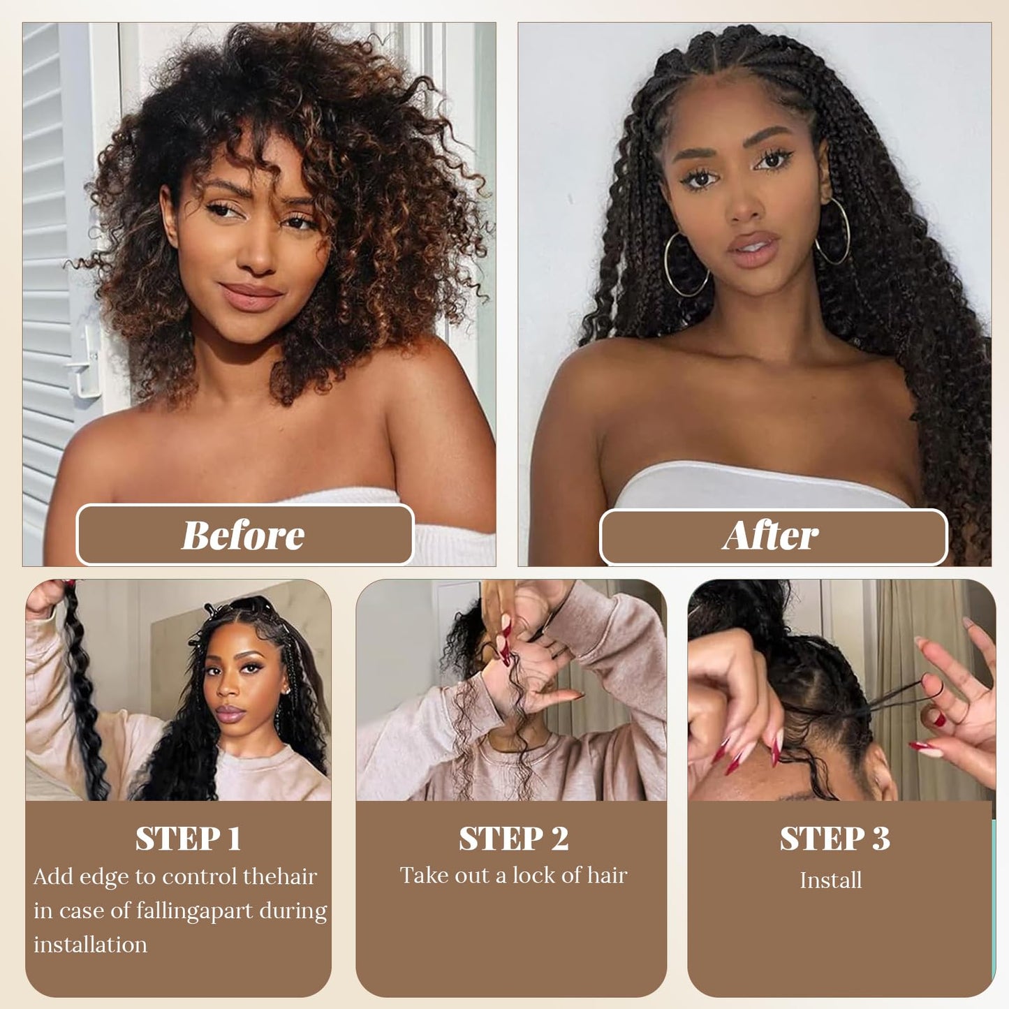 Curly Human Braiding Hair 100G Deep Water Wave Bulk Bohemian Hair for Braiding Knotless Braids 10A Curly Virgin Human Hair Extensions 2 Bundles 16" for Boho Braids Wet and Wavy Micro Braiding Hair