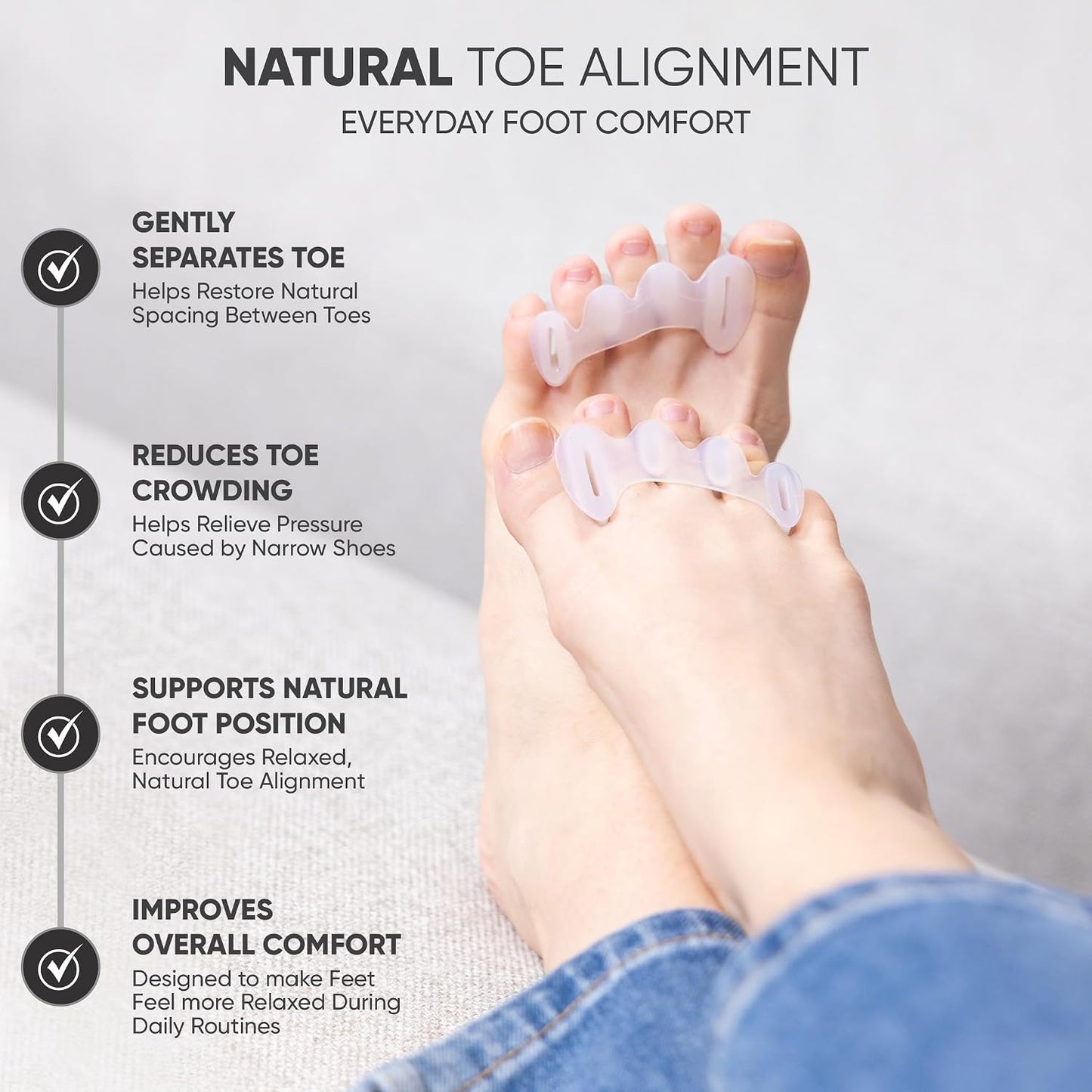 Toe Spacers for Foot Alignment - Bunion Corrector & Pain Relief | Medical-Grade Silicone (Small)