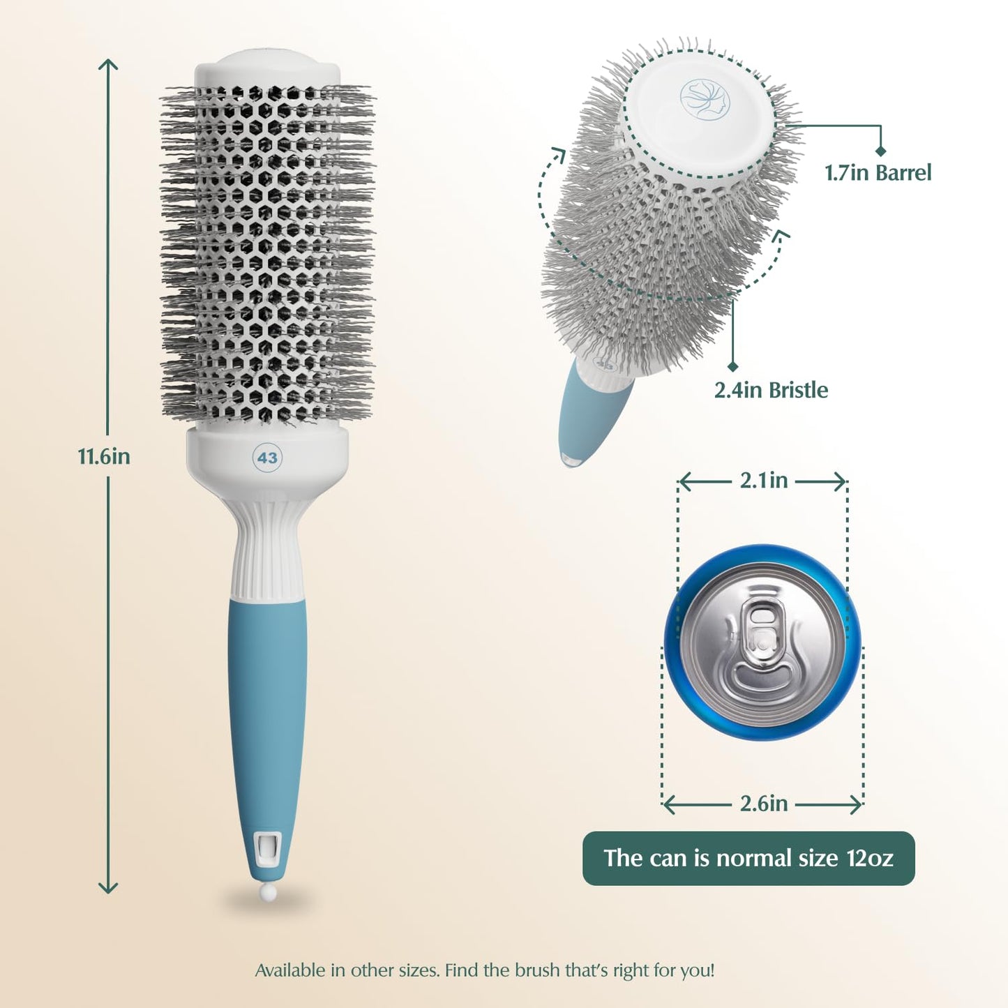 Medium Round Hair Brush - Ceramic Brushing Tool for Salon-Quality Styles | 43 mm, Ideal for All Hair Types