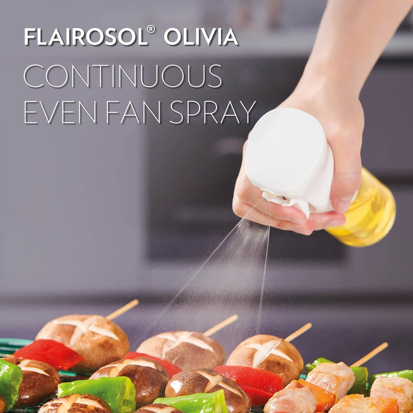 Advanced Kitchen Oil Sprayer - Flairosol Technology for Fine Mist & Portion Control | Refillable Glass Olive Oil Bottle, 130ml (Golden Leaves)