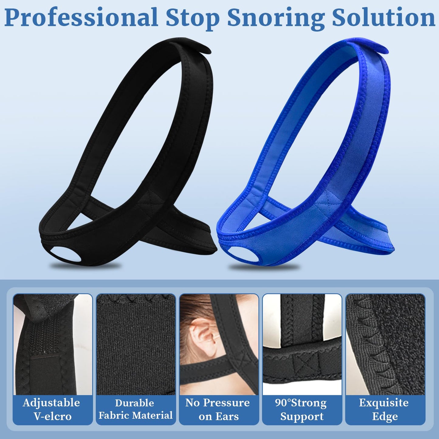 Snoring Chin Strap for Users, 2 Pack Adjustable Jaw Support Chin Strap to Keep Mouth Closed, Soft Snoring for Men Women, Lightweight Reusable, Snoring Dry Mouth, Comfort Fit Nighttime Sleeping Aid