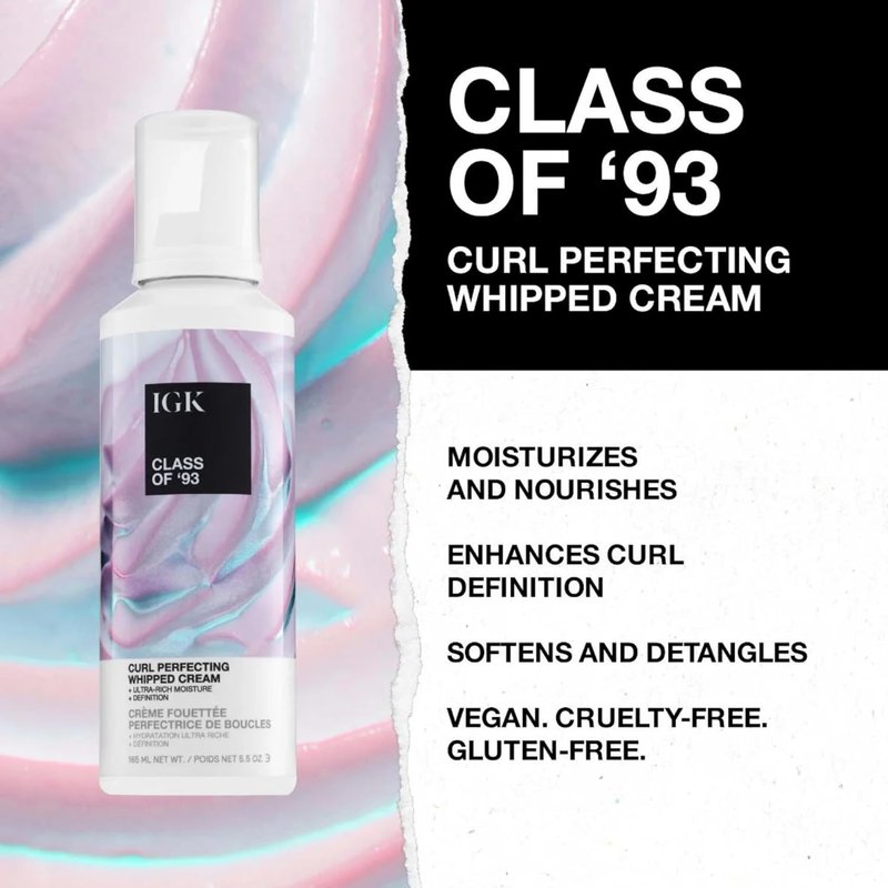 IGK Curl Cream - Whipped Leave-In Conditioner & Curl Defining Styler for Curly Hair | 5.5 Oz, Vegan & Silicone-Free
