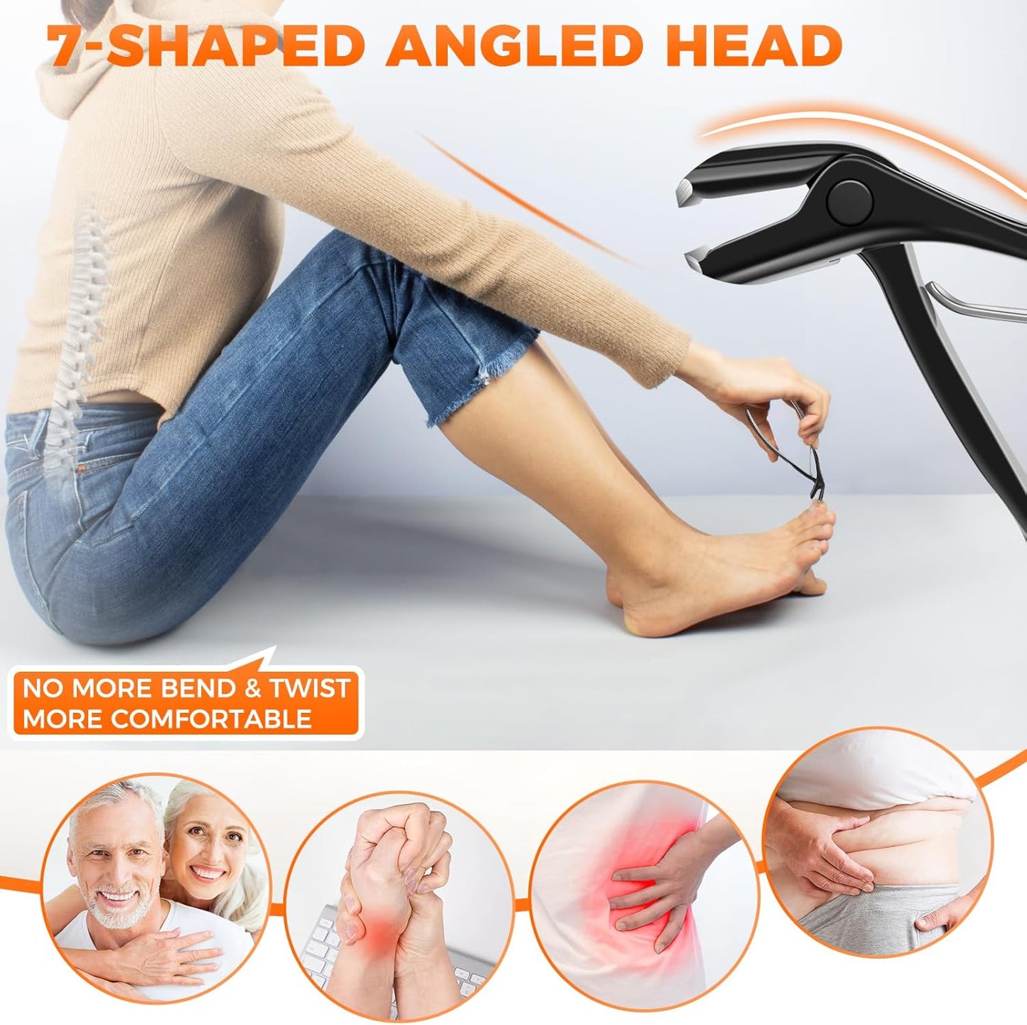Toenail Clippers for Thick Toenails - Angled Long Handle Design for Seniors | Heavy Duty, Wide Jaw Opening, Black