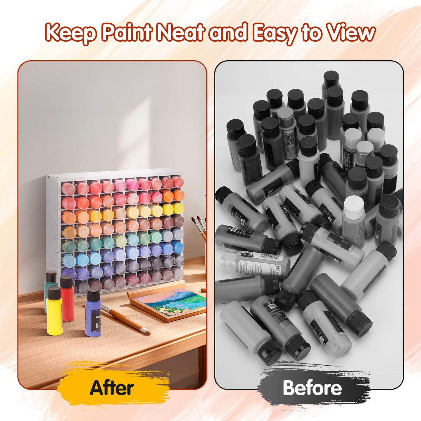 Krafetto 80 Grids Paint Organizer Storage Rack, Wall-mountable Craft Paints Holder, Paint Bottle Organizer Rack Stand for 2 oz Acrylic Craft Paints