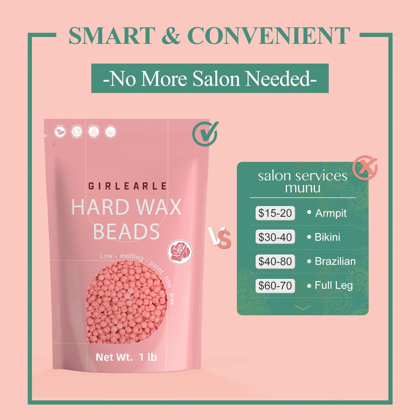 GIRLEARLE Hard Wax Beads, 1lb Wax Beans for Hair Removal Sensitive Skin with Rose Formula, Perfect for Full Body, Facial, Brazilian Bikini, and Legs at Home Wax Refill for Women Men (pink)