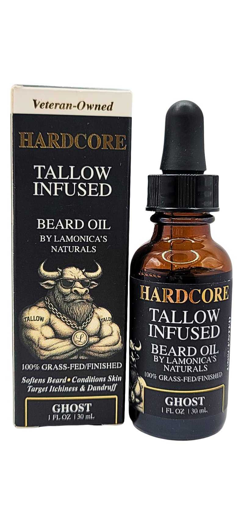 LAMONICA'S NATURALS Tallow-Infused Hardcore Beard Oil for Men – Unscented, 100% Grass-Fed finished tallow & Organic Oils – Softens, Hydrates & Conditions Beard – Grooming Oil for Men Veteran-Owned