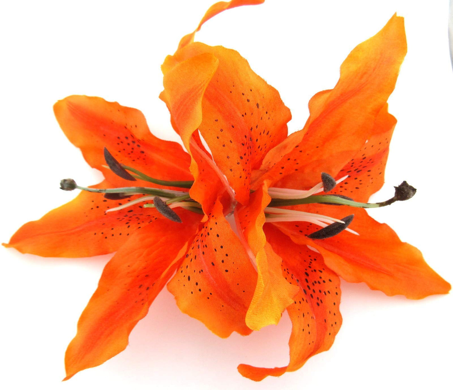 XL Double 8 inch Orange Tiger Lily Silk Flower Hair Clip