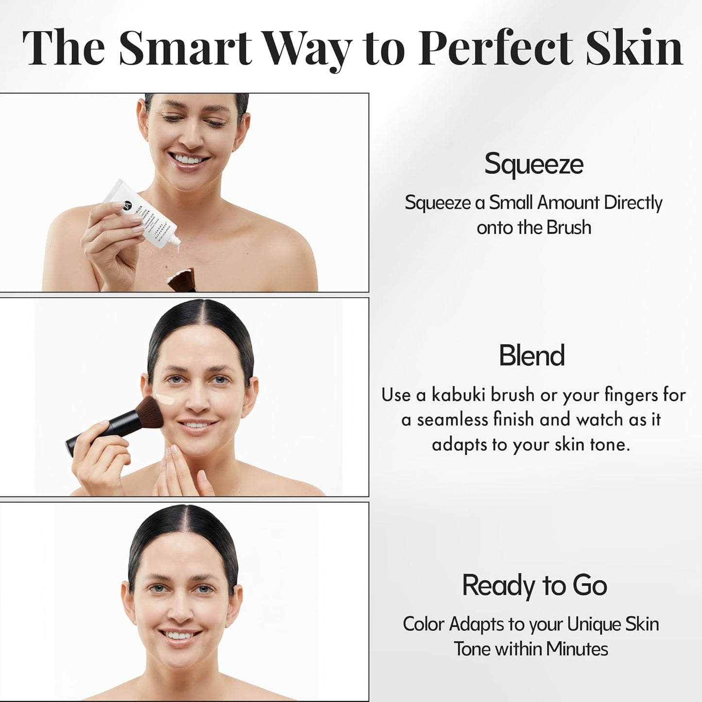 Jerome Alexander My Color Self-Adjusting Foundation - Hydrating & Lightweight Face Makeup with Kabuki Brush | Light, 1 oz