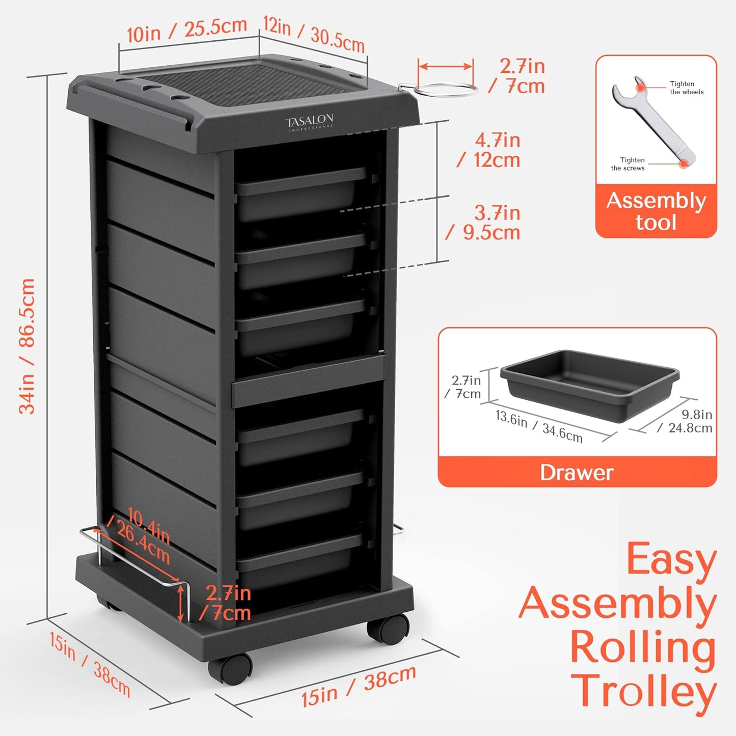 Salon Trolley - Space-Saving Rolling Cart with 6-Tray Storage for Salons & Tattoos | Multipurpose Design