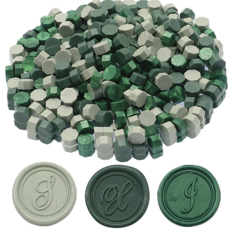 Wax Seal Kit with Warmer, ONWINPOR 300pcs Sealing Wax Beads Olive Sage Green in 3 Colors, Non-Slip Spoon, Candles for Envelopes, Stamp Letter Seal,Wedding Invitations (Green Mixed)