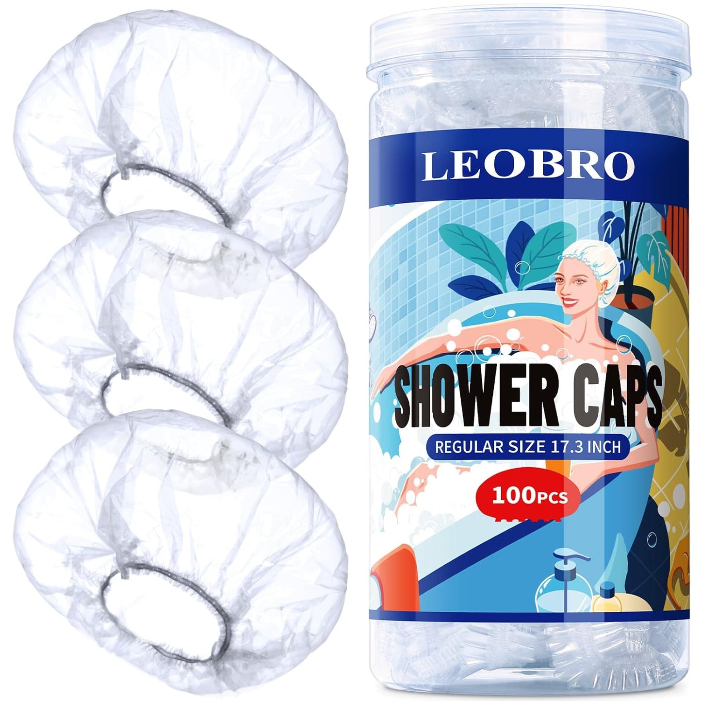 Disposable Shower Caps for Women - Clear Plastic Hair Treatment Caps | Regular Size 17.3 Inch - 100 Pack