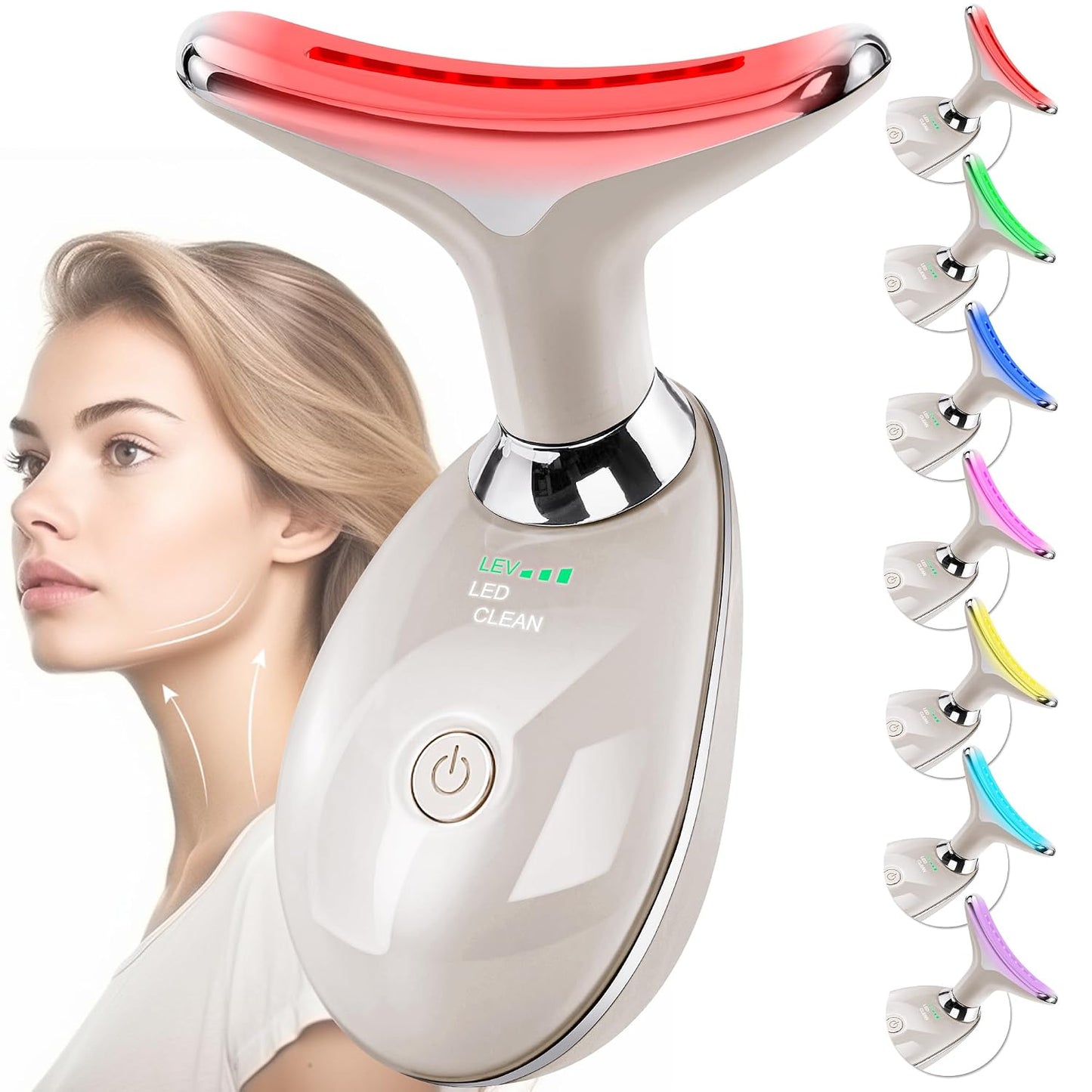 Red Light Therapy Facial Massager - 7 Color Sculpting Wand for Face & Neck | Perfect Gift for Women, Moms & Friends (Rose Gold)