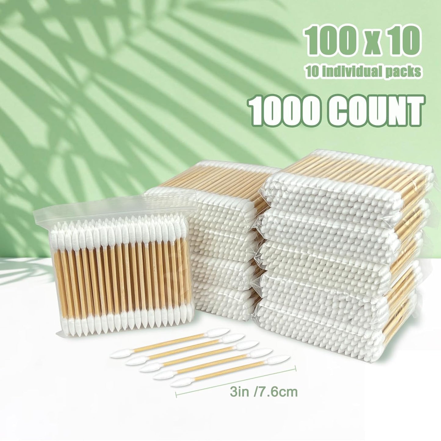 Pointed Tip Cotton Swabs - 1000 Double Pointed Buds for Makeup & Personal Care - Soft, Hypoallergenic Bamboo Sticks