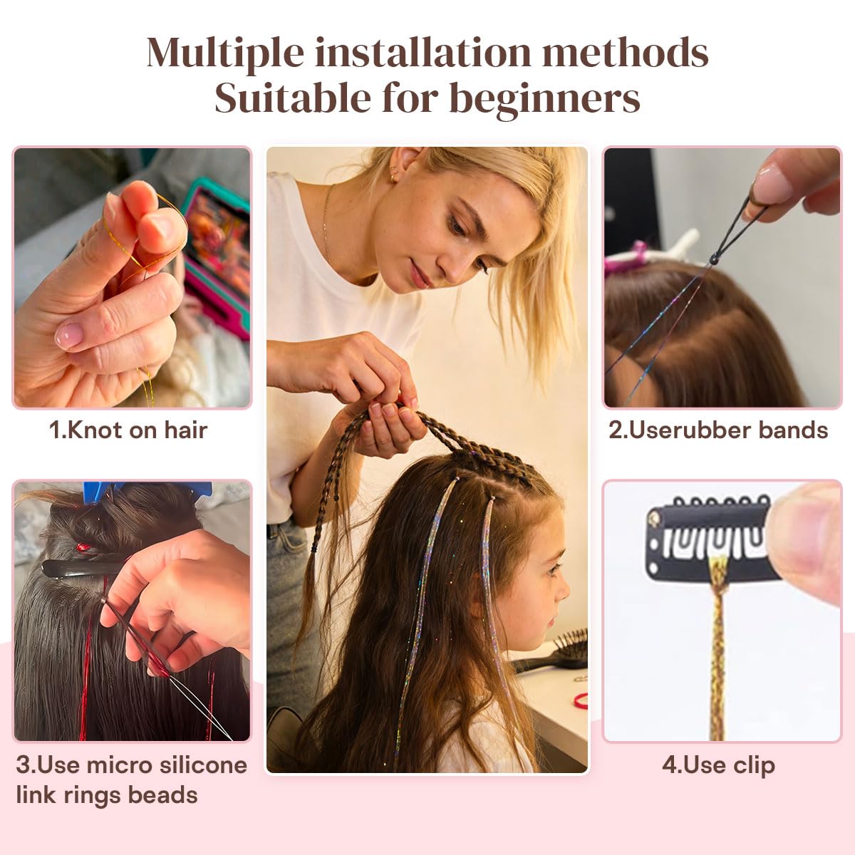 Hair Tinsel Kit - 20 Color Glitter Hair Extensions for Teens | Heat Resistant Fairy Hair Accessories (48 Inch)