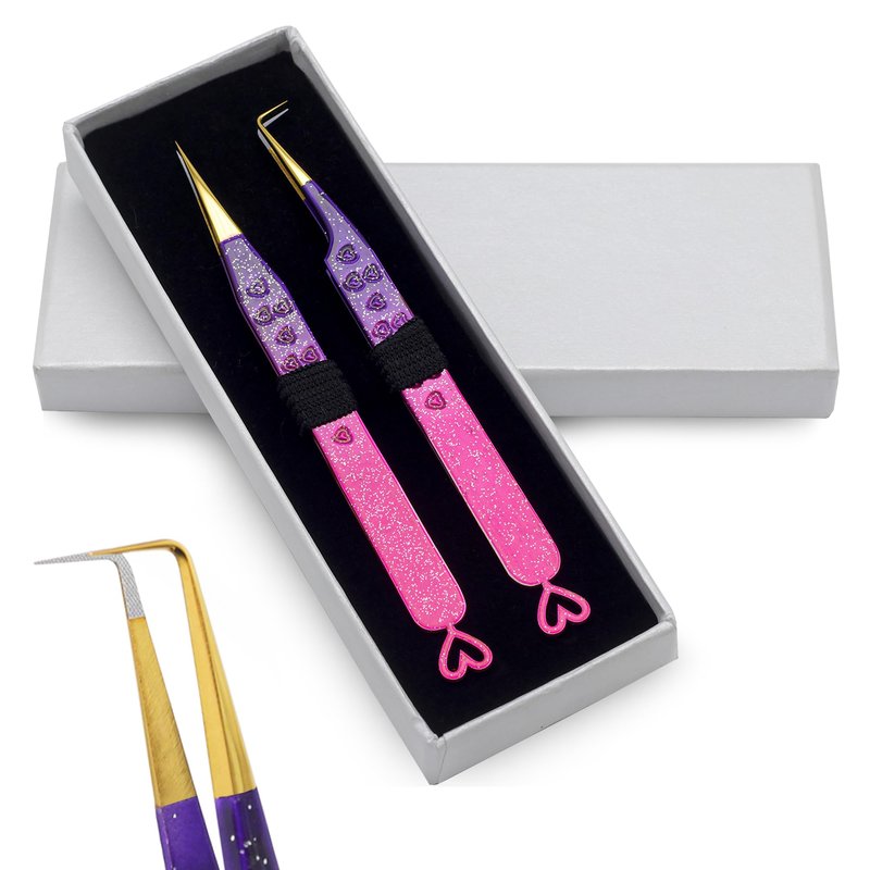 Precision Eyelash Extension Tweezers with Fiber Tip, Volume & Isolation Tweezers, Japanese Stainless Steel.