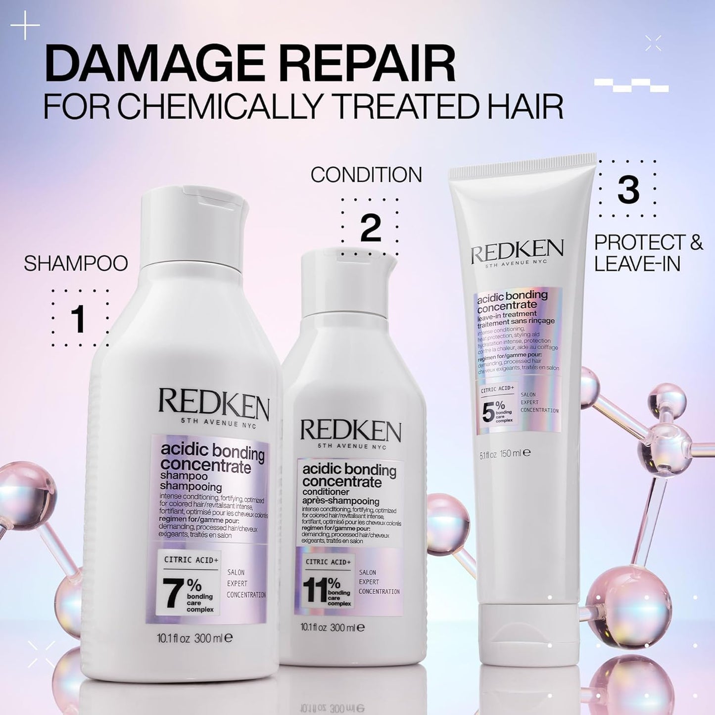 Redken Acidic Bonding Concentrate Shampoo - For Damaged Hair Repair, Strengthens and Repairs Weak and Brittle Hair, Sulfate-Free, Color Safe, With Citric Acid, 33.8 Fl Oz
