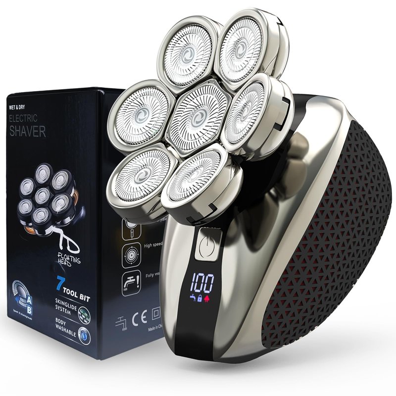 7D Head Shavers for Bald Men, Water Proof Electric Razor for Men with LED Display, Detachable Wet/Dry Anti-Pinch Head Shavers, Shaving Grooming Kit for Balder, Perfect for Home & Travel(Black)