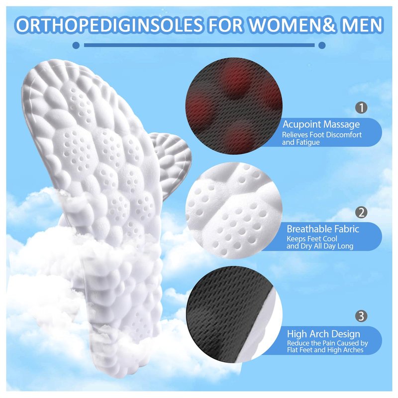 DWTWLE 4D Cloud Insoles for Men Memory Foam Cloud Insoles Super Soft Anti-Fatigue, Shock Absorption, Relieve Foot Pain (Black, US 11-13)