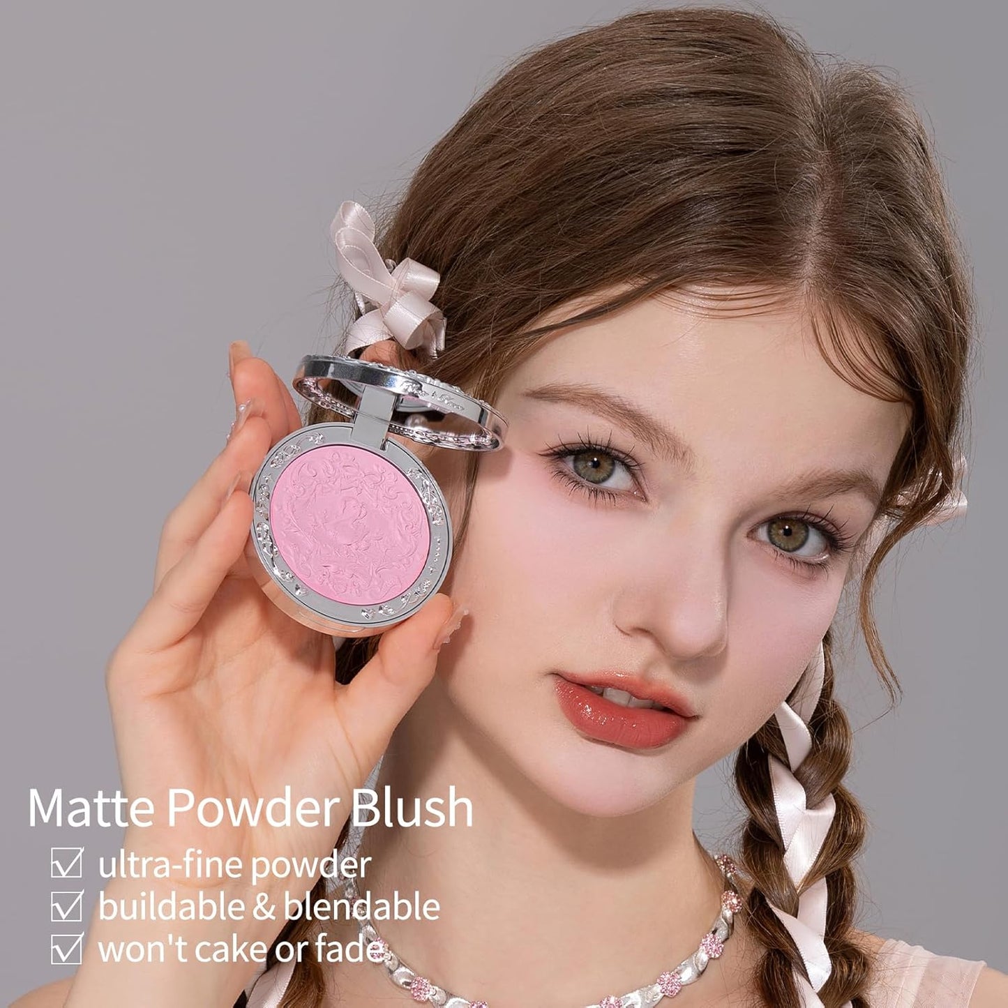 Swan Ballet Blush - Cool Lilac Matte Powder for Cheeks | Buildable, Long-Lasting Makeup, 0.17 Oz (Silky Ribbon)