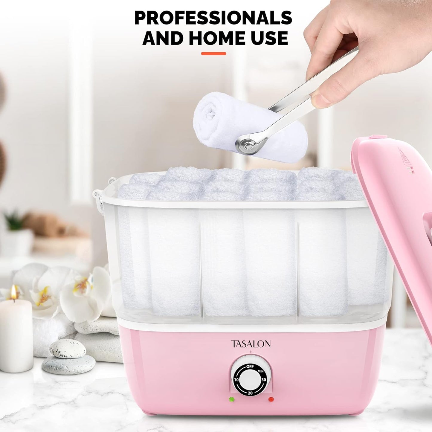 Hot Towel Steamer for Facials - Portable Warmer Heats in 5 Minutes | Fits 16 Mini Towels, Pink