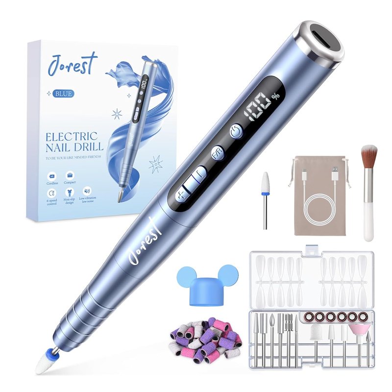 Electric Nail Drill Kit - 13-in-1 Rechargeable Manicure & Pedicure Set | 6-Speed for Acrylic Gel Nails, Blue