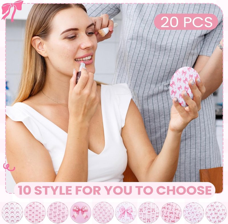 20 Pcs Pink Bow Compact Mirrors - 2.75 Inch Round Portable Makeup Mirrors | Party Favors & Gifts for Women