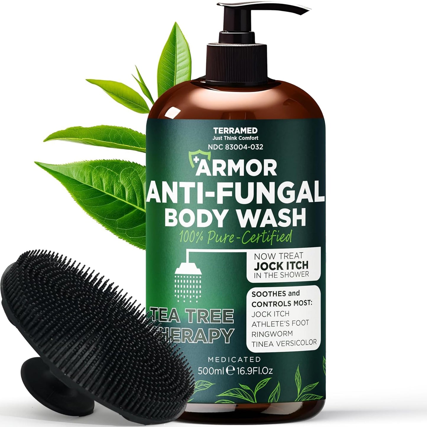 Antifungal Body Wash with Tea Tree Oil | Antifungal Soap for Back Acne,Treats Ringworm, Eczema & Jock Itch | Antifungal Body Soap For Men And Women | Includes Silicon Scrubber (16.9 oz)