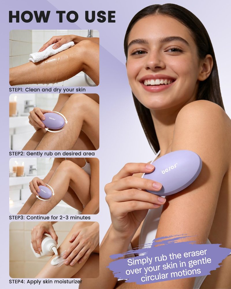 BEZOX Hair Eraser for Travel, Glass Hair Epilator for Full Body, Innovative Glass Body Hair Shaver Stone, Gentle Exfoliation for Legs, Arms, and Back - Purple