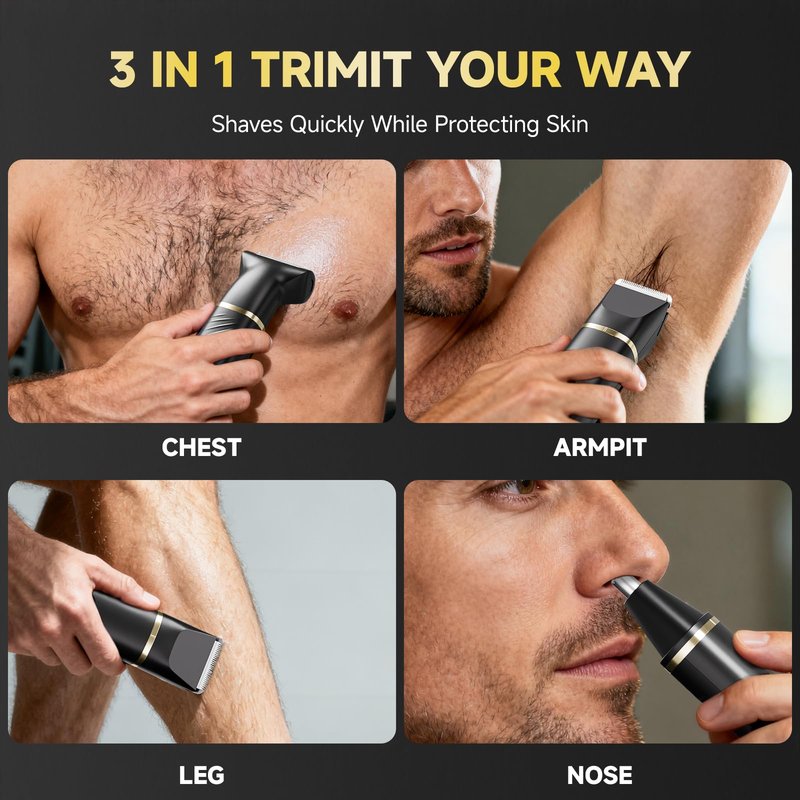 tiovara Beard Trimmer for Men, IPX7 Waterproof Body Hair Trimmer Electric Razor Shaver Body Grooming Kit Wet/Dry Use for Groin, Nose, Ear Hairs, Beard, Legs, Chest (Black)
