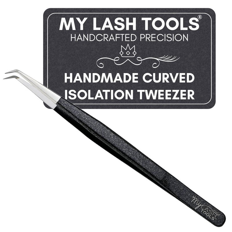 My Lash Tools Curved Isolation Fiber Tip Lash Tweezer 14cm – Precision Stainless Steel, Anti-Slip Handle for Classic Lash Isolation (Black)
