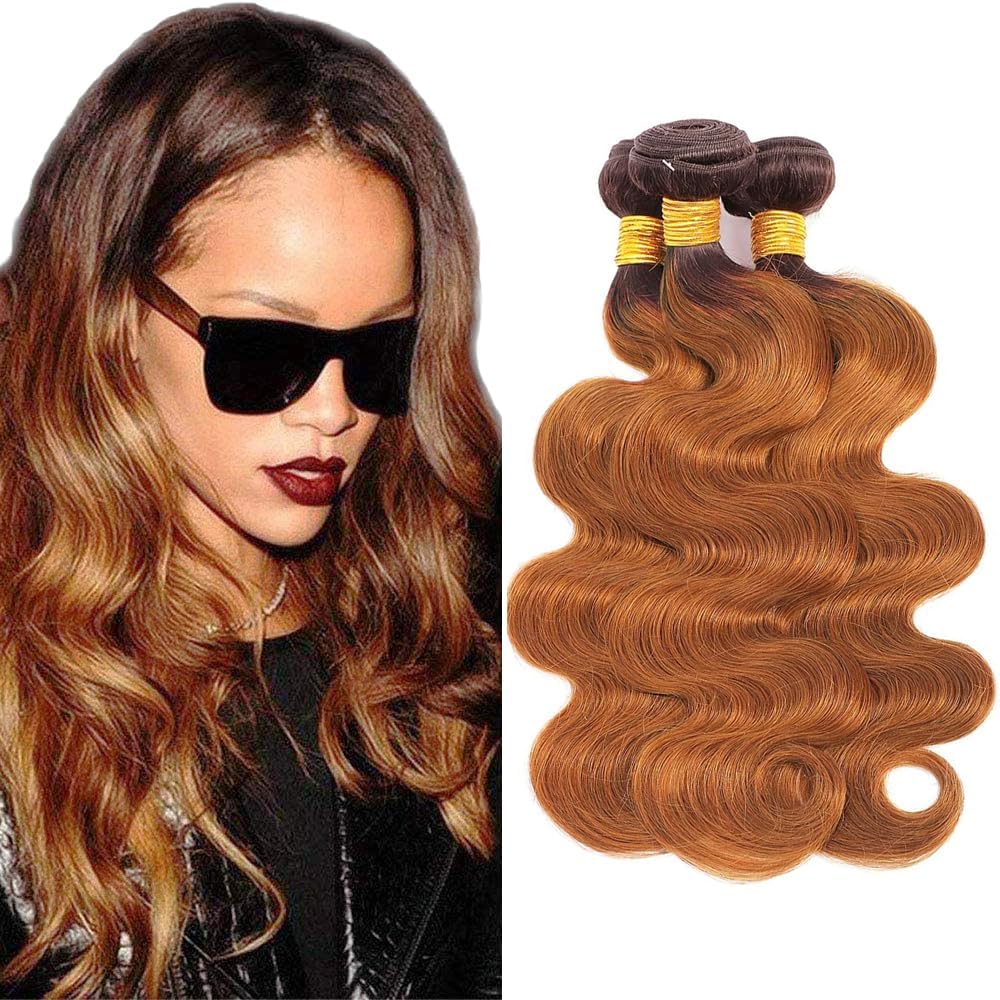 Brown Human Hair Bundles Light Brown Bundles Human Hair 12 14 16 inch Ombre Body Wave Bundle #4 Color Bundle T4/30 Color