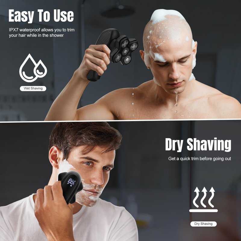 Lanumi Head Shavers for Blade Men Electric Razor 3 in 1 Manscape Groin & Body Hair Trimmer Wet Dry Grooming Kit Led Display ，Gifts for Men