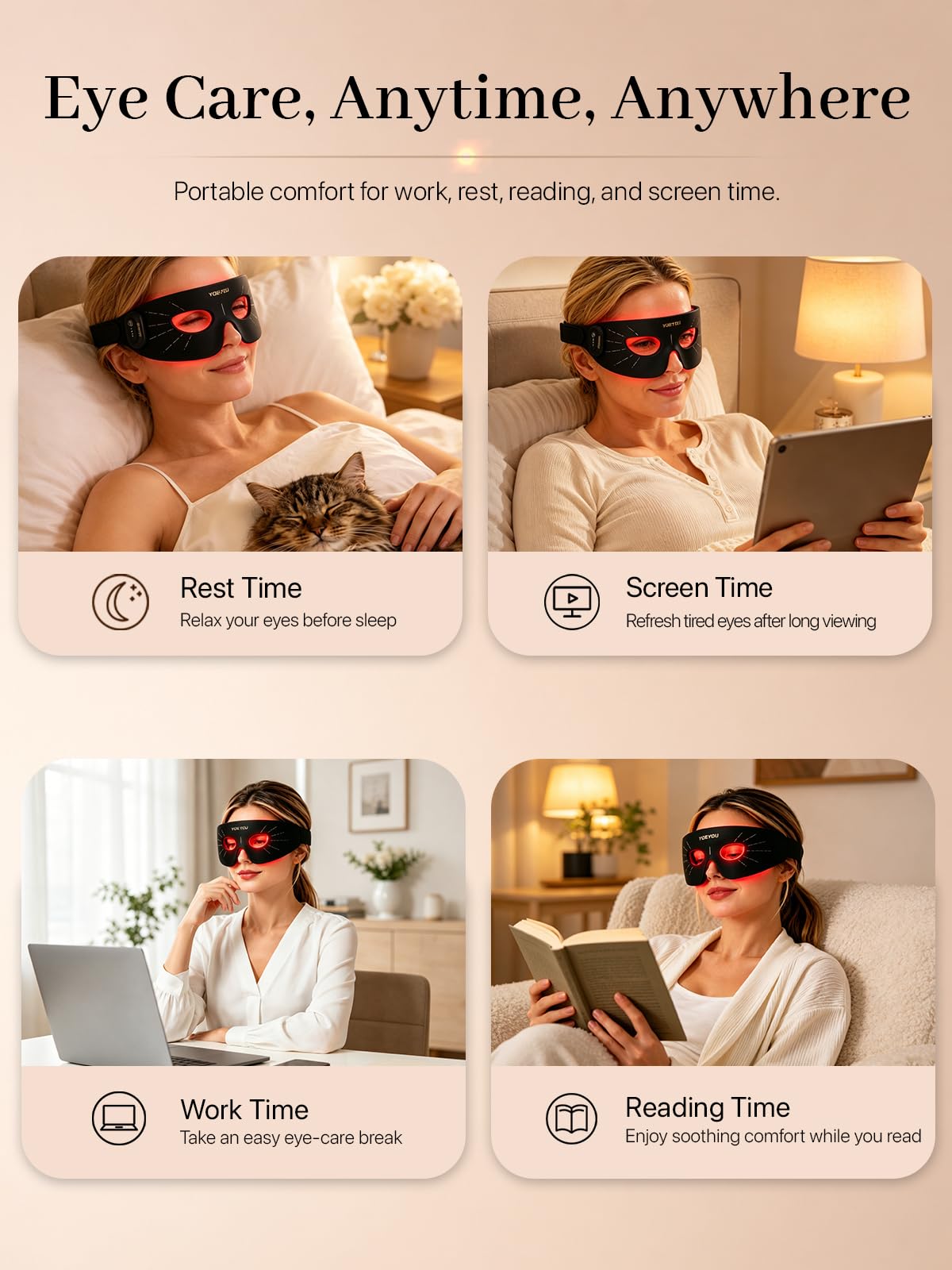 Red Light Therapy for Eyes, Under Eye Red Light Device with 630nm Red & 850nm Near Infrared, Rechargeable Wireless Remote, for Dark Circles, Puffiness, Fine Lines & Screen Fatigue