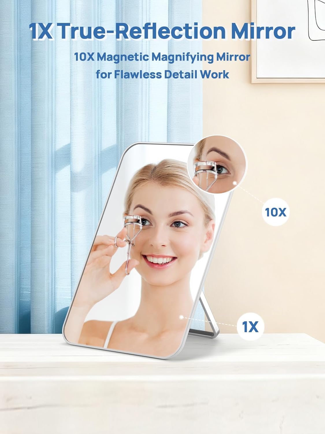 Omiro Makeup Mirror - 10X Magnifying Travel Mirror with Foldable Stand | 8 x 5 Inches, White