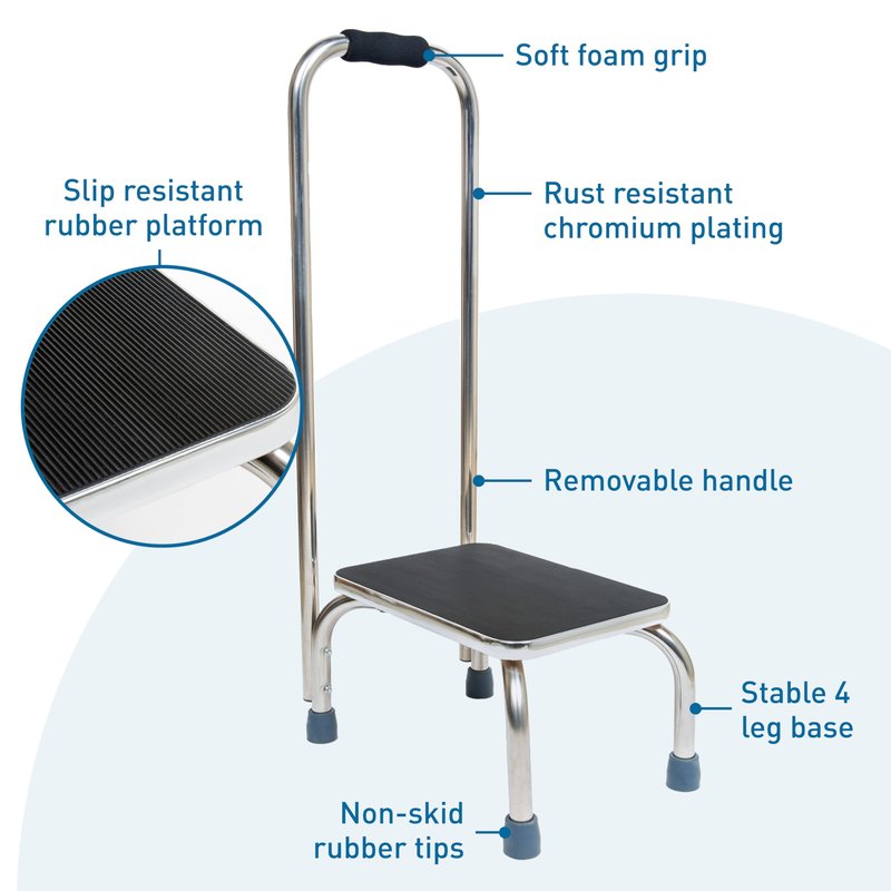 BodyMed Heavy-Duty Foot Step Stool with Handle and Non-Slip Rubber Platform for Seniors & Adults – Holds up to 300lbs, 9 ½ in. Step Up, 18”L x 11.5”W x 34”H