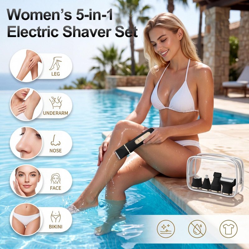 Bikini Trimmer for Women,Electric Shaver for Women, IPX7 Waterproof Razor Shaver,Women's Electric Razor,Intimate Shaver for Women,with 5 Blades,USB-C Rechargeable,Recharge Dock(Black)