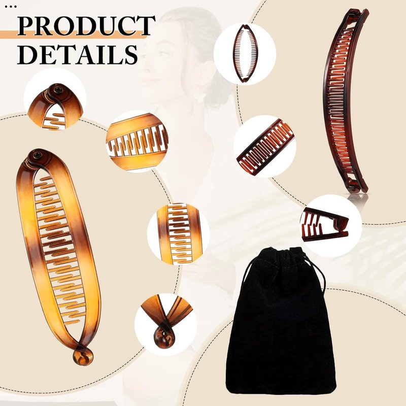 12 Pcs Banana Clips for Women - Classic Fishtail Hair Holders | Tortoiseshell, White, Clear, Black