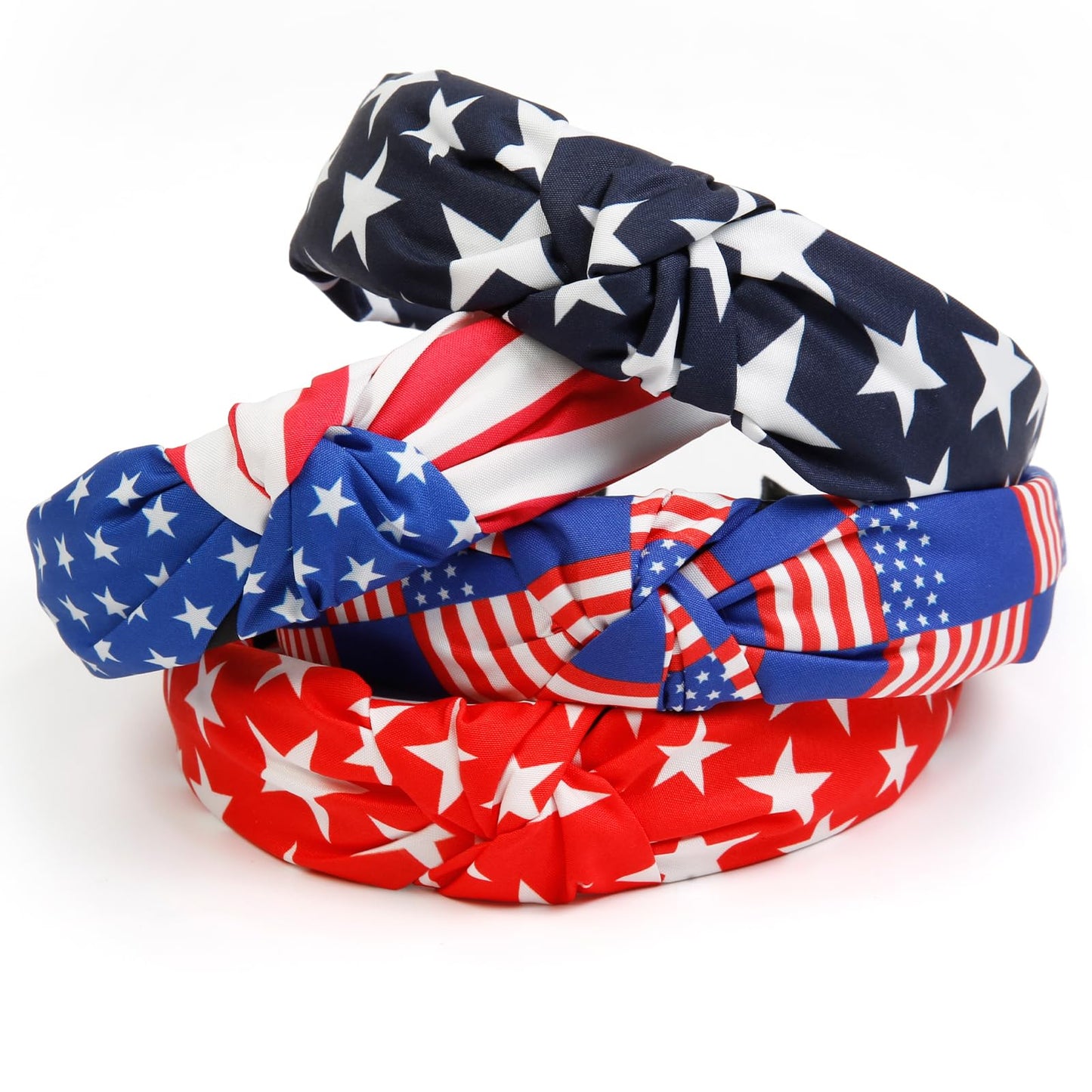 Huachi American Flag Headbands for Women Knotted 4th of July Headband Accessories for Women Patriotic USA Hair Band Top Knot Hair Hoops Girls Independence Day Red White and Blue Head Bands