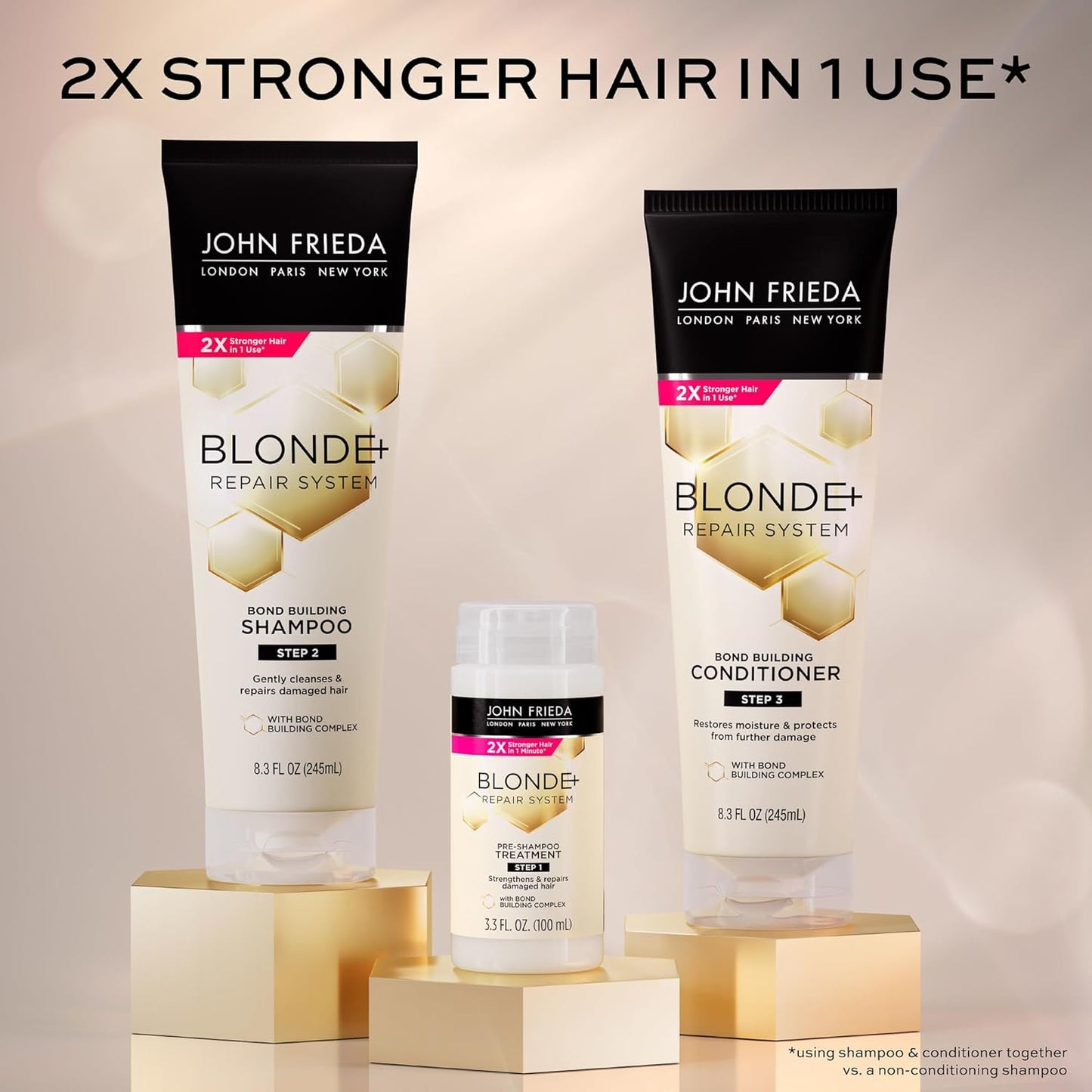 John Frieda Blonde+ Hair Repair Treatment - Bond Building Complex for Damaged Hair | 3.3 Oz