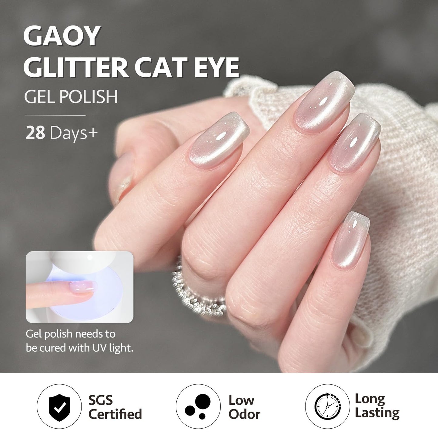 Glassy Cat Eye Gel Nail Polish - 16ml Holographic UV Gel with Magnet | Silvery Moonlight Reflective Finish