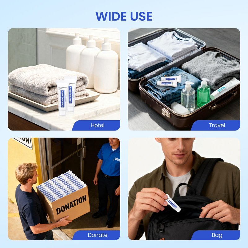200 Pack Travel Size Shaving Cream Bulk,10ml/0.35fl oz Individually Wrapped Mini Disposable Shaving Cream in Bulk 1.2x2.8 inch Travel Size Toiletries Amenities for Guests,Homeless,Charity