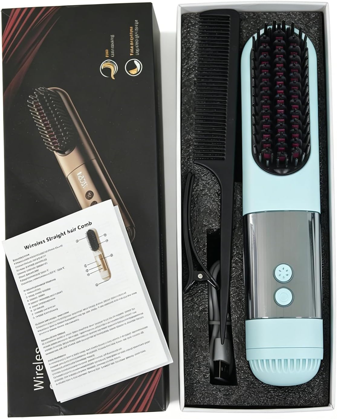 Go Brush Pro - Ionic & Ceramic Straightening Brush with 3 Heat Settings | Fast 30s Heat, 2500mAh USB-C Rechargeable