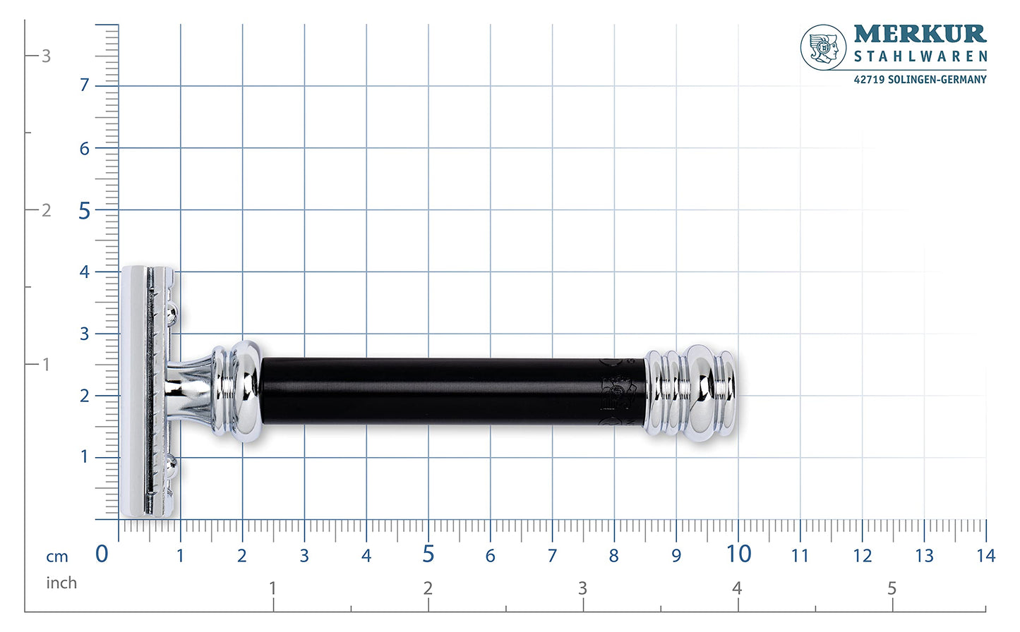 MERKUR 38B Double Edge Safety Razor - Black Handle | Extra Large Barber Pole Grip Brass Handle | Made in Germany | Plastic-Free | Two Piece Design | Closed Comb | Straight Bar