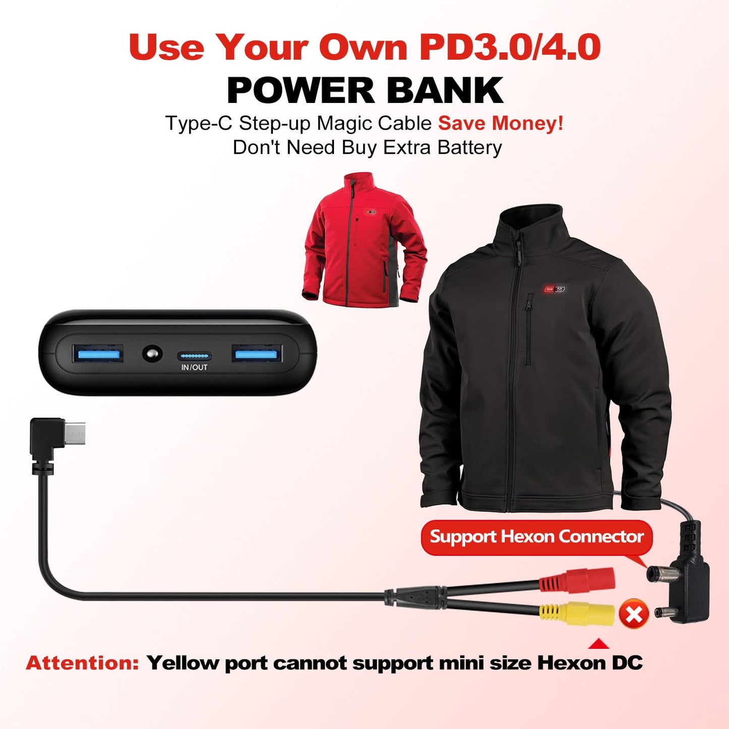 Smarkey Heated Jacket Battery StepUp Adapter Charger Hack Cable for Most of 7.4v 8.4v 12v Heated Jacket, Hoodies, Vest, Compatible with Milwaukee M12, Makita, Snap-on, Metabo, Craftsman, AEG, Ororo